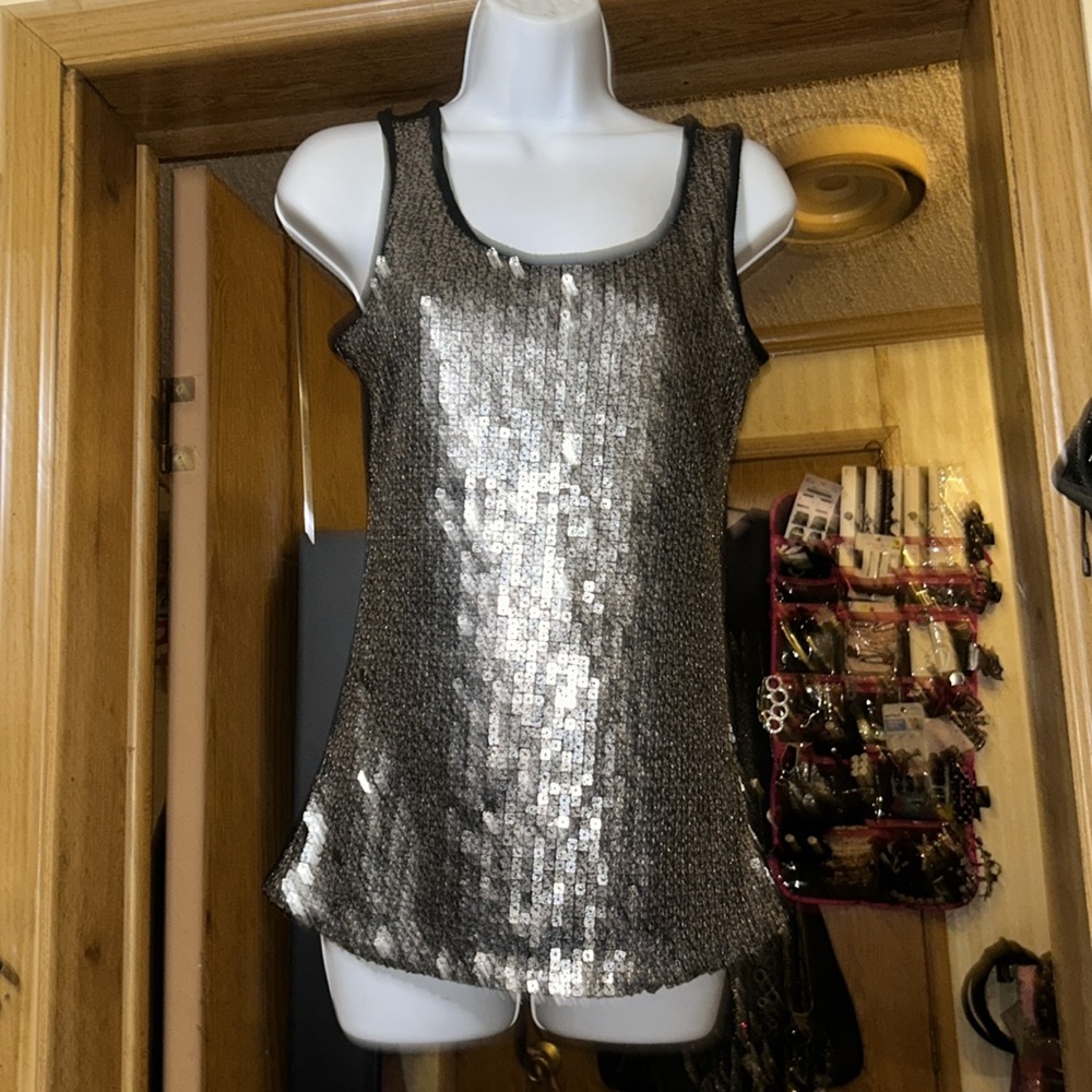 Studio Y Silver Square Sequence Tank Top